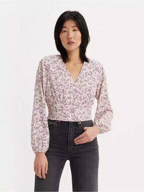 Levi’s Tamara Long Blouson Sleeve Blouse M Peplum V-Neck Button Front NEW